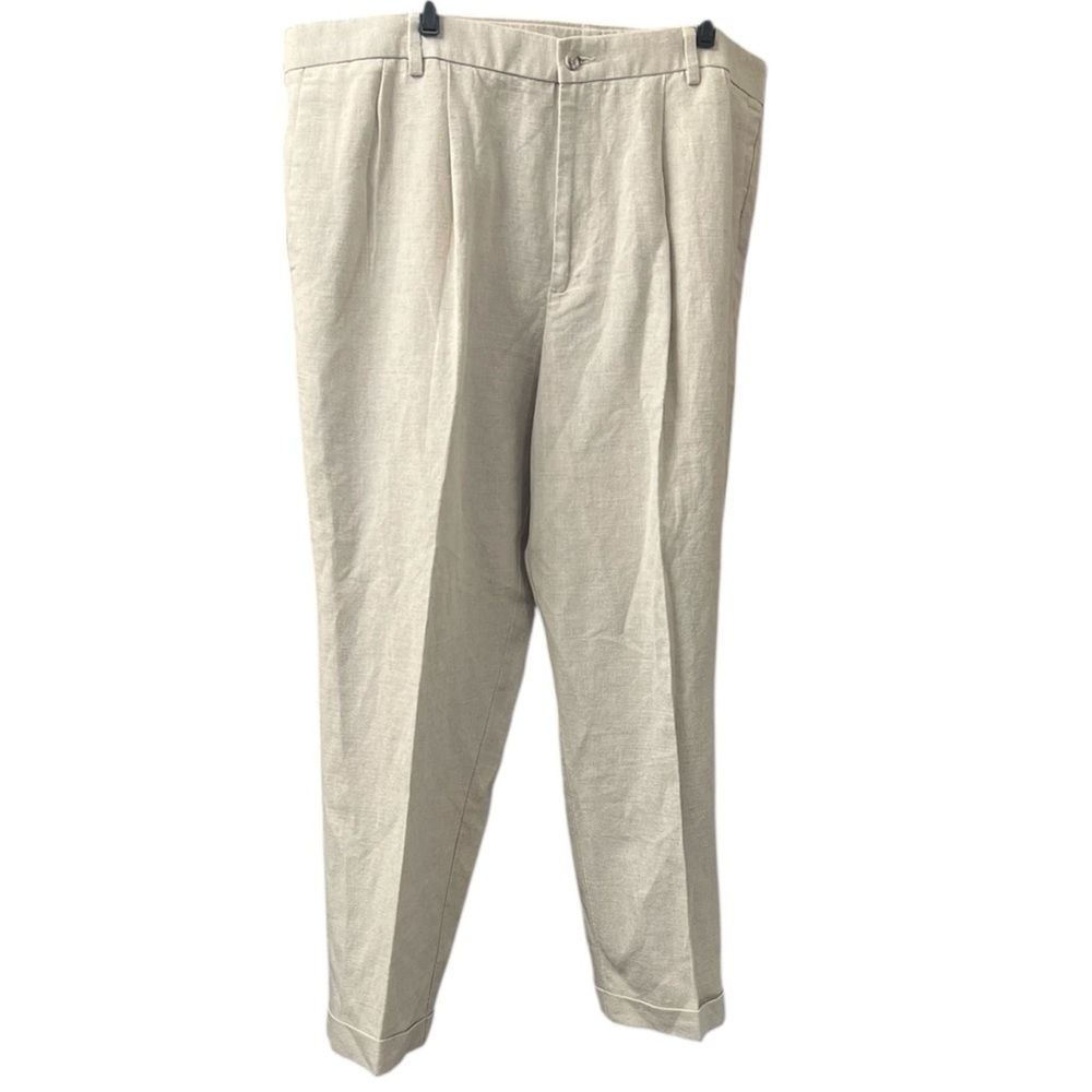 NWT Dockers Linen Blend Pleated Straight Leg Trousers light beige size 44 x 30